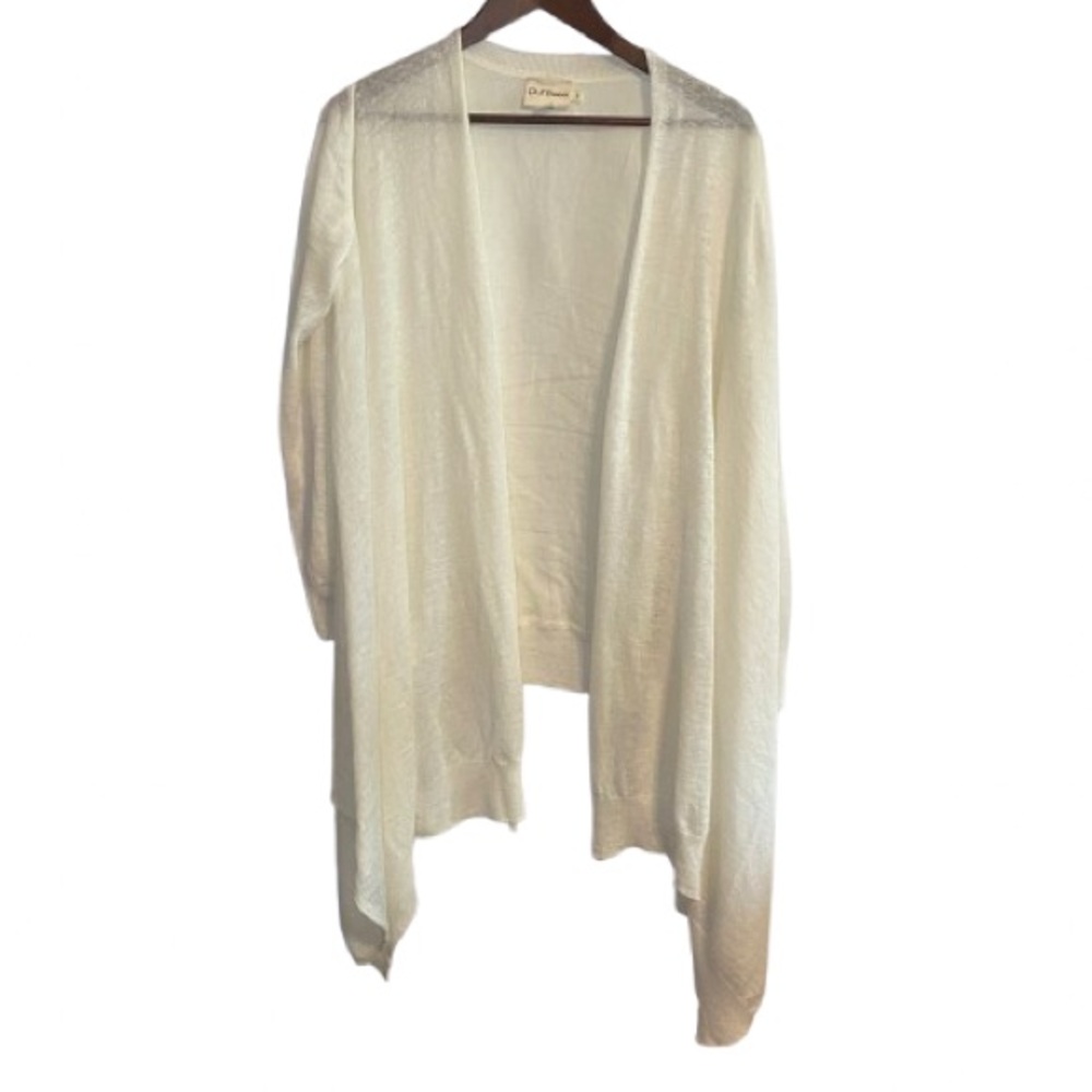 Pure DKNY Cream Linen Open Front Sweater Cardigan High Low Size PS